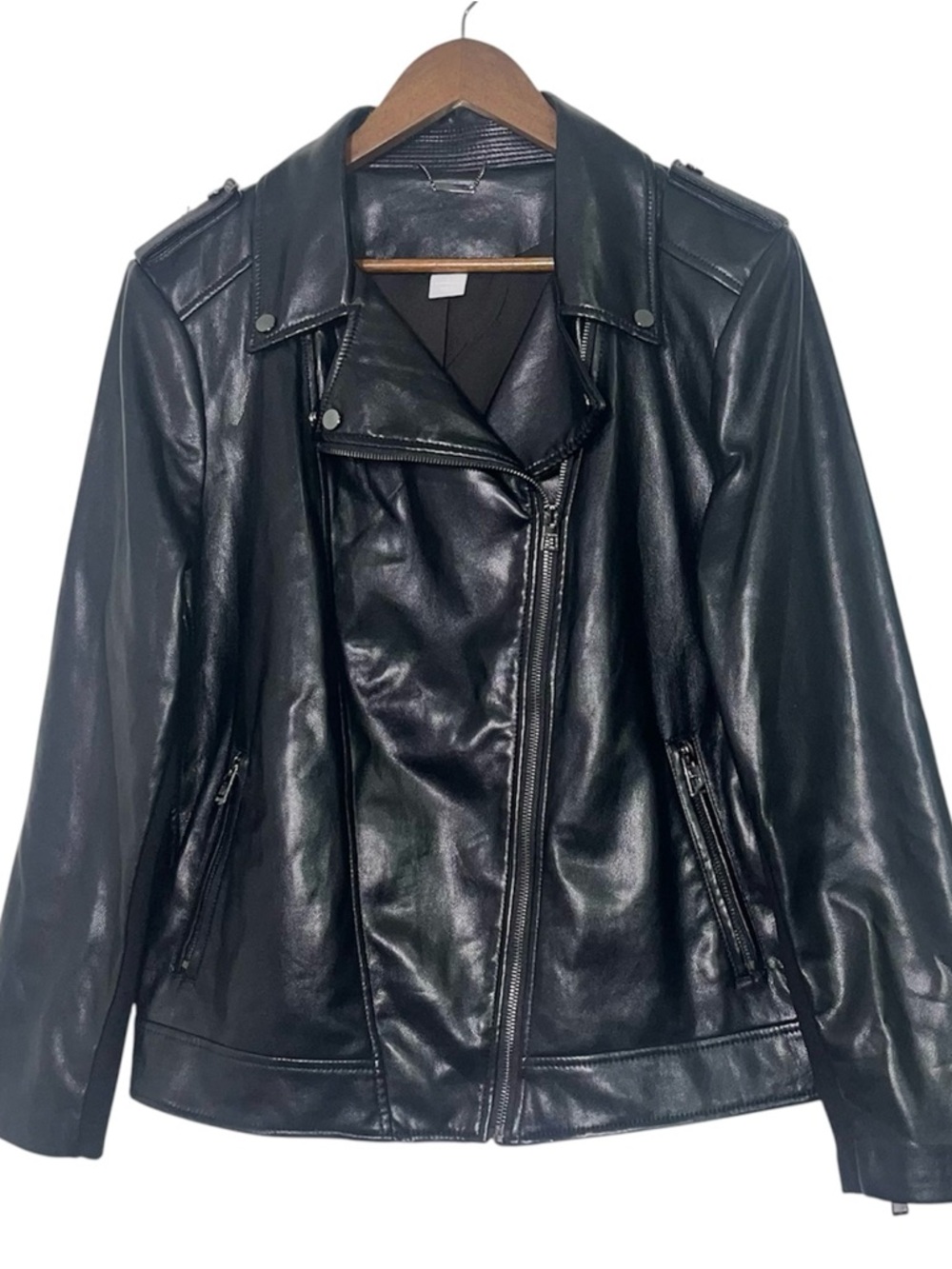 Chico’s Black Faux Leather Jacket Size 16/18